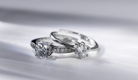A selective focus closeup of a diamond rings